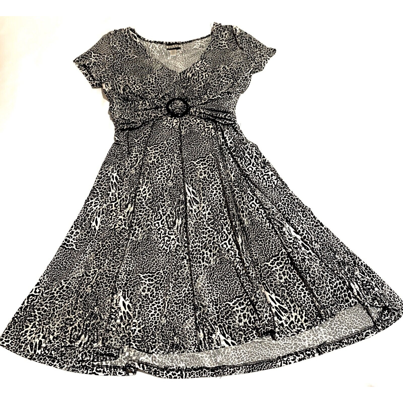 Haani Petite Women’s Dress Black And Grey Leopard Print. Size Small. Pre Owned